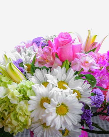 Close up of beautiful flower bundles with the white space on top for text or design.