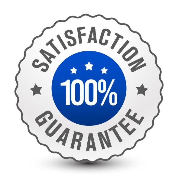 najwyższej jakości 100% satysfakcji gwarantuje odznakę izolowaną na białym tle. projektowanie wektorowe. - satisfaction guaranteed stock illustrations