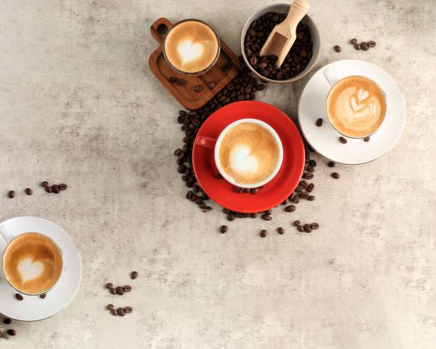 istock Cafe Menu Top View with Coffee Bean, Cappuccino, Cafe Latte, Piccolo on Rustic Background. Latte Art on the Mug. Copy Space for Text, Concept of Cafe Menu Book 1358249749