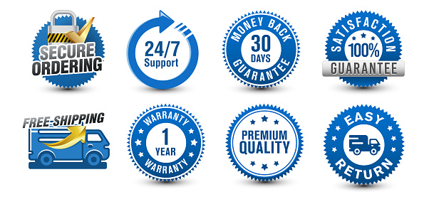 This set of trust badges will reassure customers that the site is secure and trustworthy. E-commerce; store; retail; product security badges are like “virtual or physical stickers” that are added to online or offline products to call attention to special information about a product or service.