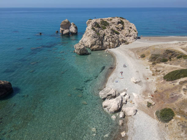 istock Drone view at Aphrodite's rock and beach in Cyprus 1358251096