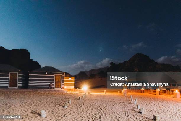 Magical Night At The Bedouin Camp Between The Rocks In Wadi Rum Desert Stock Photo - Download Image Now