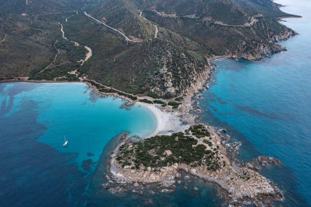 istock Drone view of idyllic beach and peninsula, coastline in Sardinia 1358254805