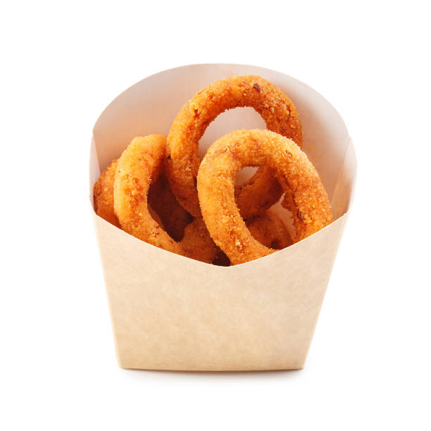 istock Squid rings in a paper box isolated on white background. 1358254970