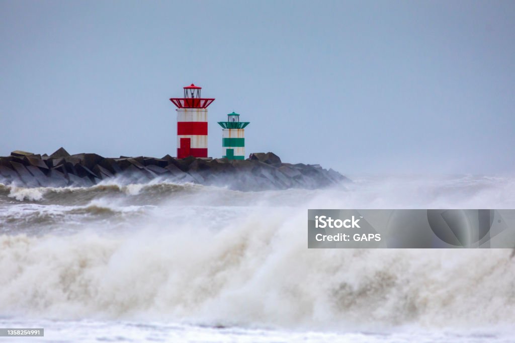 North Sea on a stormy day along the beach of Scheveningen Scheveningen Stock Photo