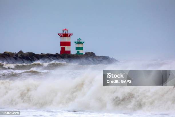 North Sea On A Stormy Day Along The Beach Of Scheveningen Stock Photo - Download Image Now