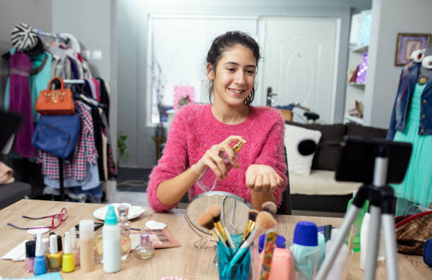 istock Teenage girl make up vlogging 1358259464