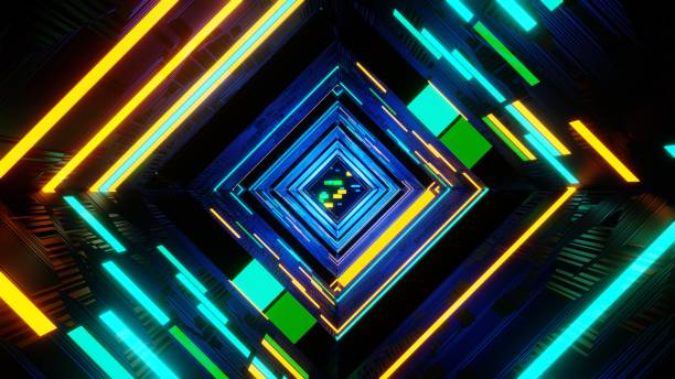 istock 3D Render. animation. Abstract Futuristic design interior sci-fi spaceship corridor 1358262049