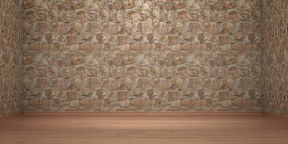 3D render Empty room interior scene rock brown wall, time to move to a new house (close-up)