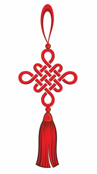 illustrazioni stock, clip art, cartoni animati e icone di tendenza di nodo cinese con nappa. - nodi decorativi cinesi