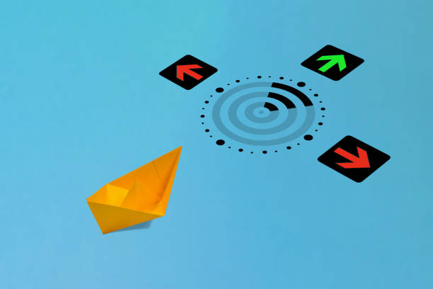 istock One yellow boat going in the right direction, with radar. Business concept of making the right decision 1358266312