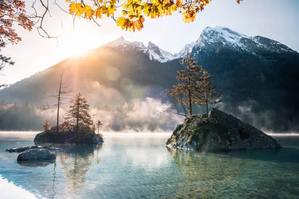 Beautiful islands at hintersee in berchtesgaden