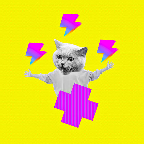 istock Minimal Contemporary collage art. Human body headed by cat head. Aggression, selfishness, anger emotions concept 1358266827
