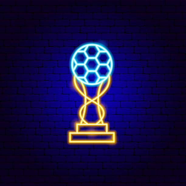 soccer award cup neon sign - world cup stock illustrations