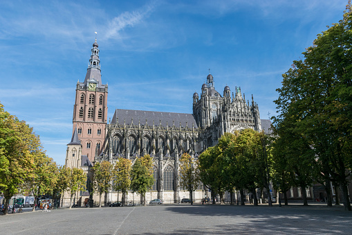 Sint Jans Cathedral in 's Hertogenbsoch in The Netherlands seen from the square Parade in the city