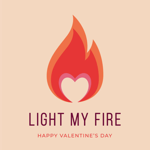 Valentines day card. You Light my fire. Burning match with inspiration quote. vector art illustration