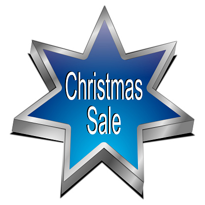 christmas sale star button  silver blue - 3D illustration