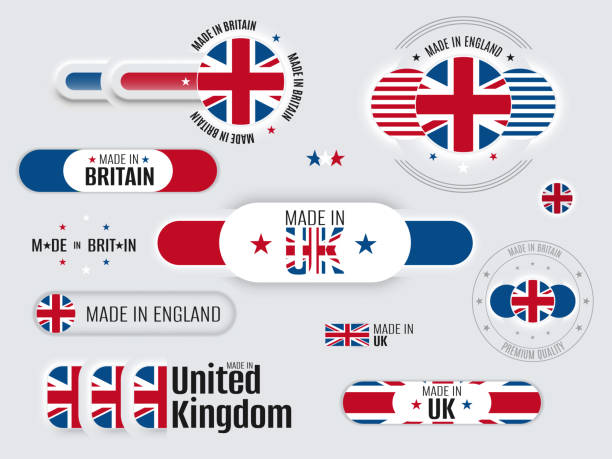 ilustrações, clipart, desenhos animados e ícones de neomórfico 3d simula botões de bandeira da inglaterra. feito no reino unido neomorfismo elemento de design conceitual moderno, logotipo, ícone, sinal, símbolo. grã-bretanha qualidade premium. ilustração vetorial - flag british flag england push button