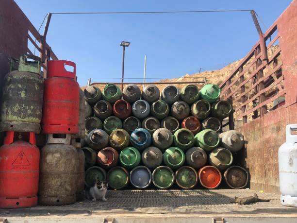 Gas Cylinders and Cat Gas Trucks Amman and Cat amman pictures stock pictures, royalty-free photos & images