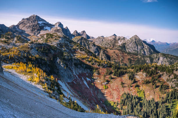 istock Incredible mountain scene with golden larches 1358280334