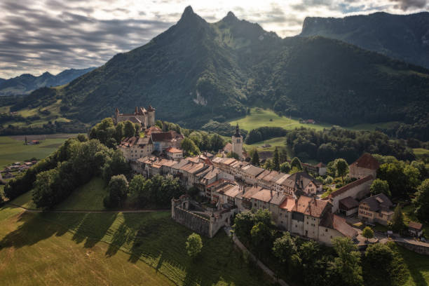 istock Gruyeres town from aerial view 1358281046