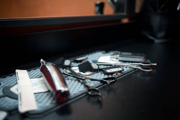 istock Barber shop equipment close up 1358284182