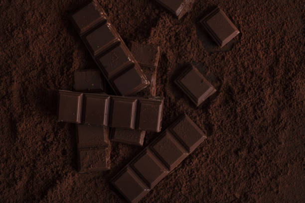 istock Dark chocolate bar pieces covered in chocolate powder 1358285802
