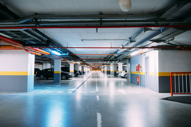 istock Large heated underground car park with illumination 1358286665