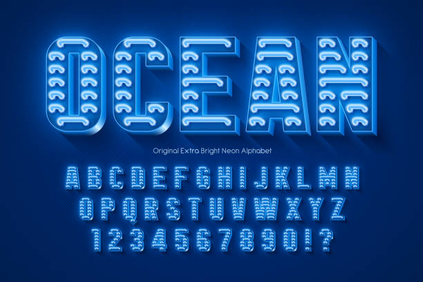 istock Neon light 3d alphabet, retro-futuristic origainal type. 1358292851