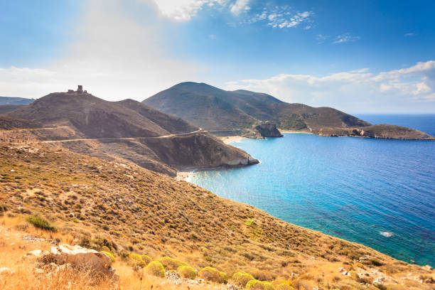 greek coastline on peloponnese, mani peninsula - mani peninsula imagens e fotografias de stock