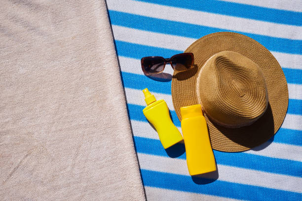 istock Yellow sunscreen cream bottles for skin protection 1358305595