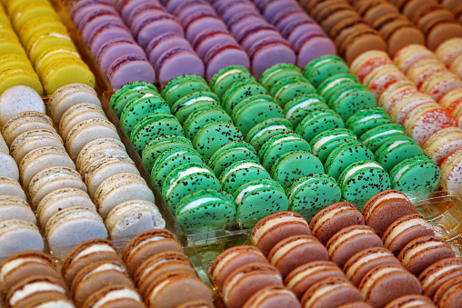 Macarons on display at the market