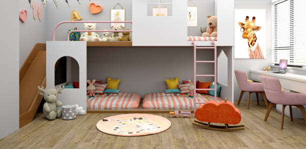 istock 3d render of pink design kids room 1358309269
