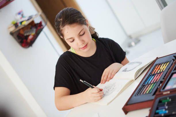 istock Girl Drawing at Home 1358314181