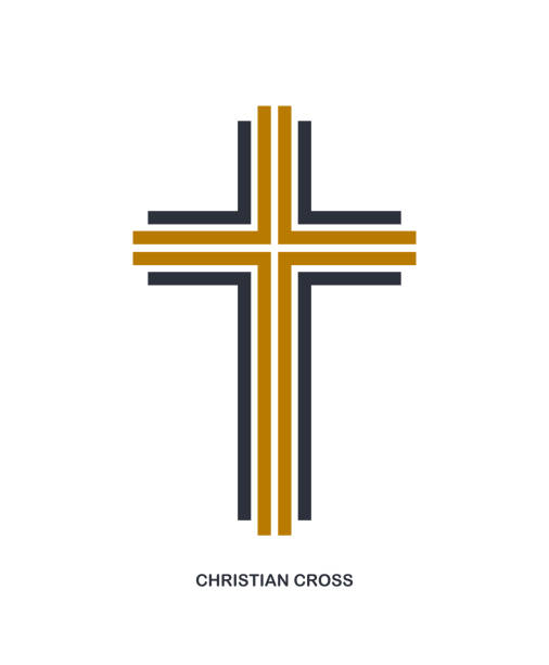 christliches kreuz moderner linearer stil vektor symbol isoliert auf weiß, glaube und glaube zeitgenössische kruzifix zeichen von jesus christus gestreiftes grafikdesign. - überqueren stock-grafiken, -clipart, -cartoons und -symbole