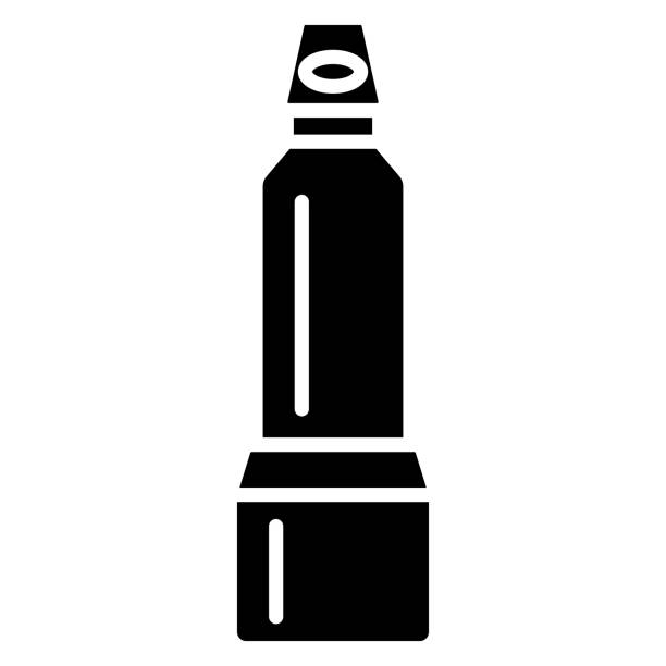 ilustraciones, imágenes clip art, dibujos animados e iconos de stock de un termo alto estrecho para bebidas con una solapa para un uso conveniente y seguro. la tapa está en la parte inferior. icono vectorial, glifo, aislado - round bottom flask