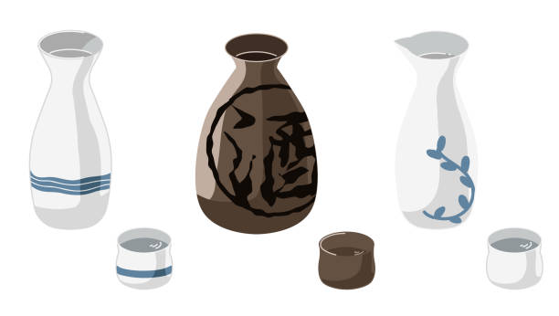 With a sake bottle Created with Illustrator. 陶器 stock illustrations