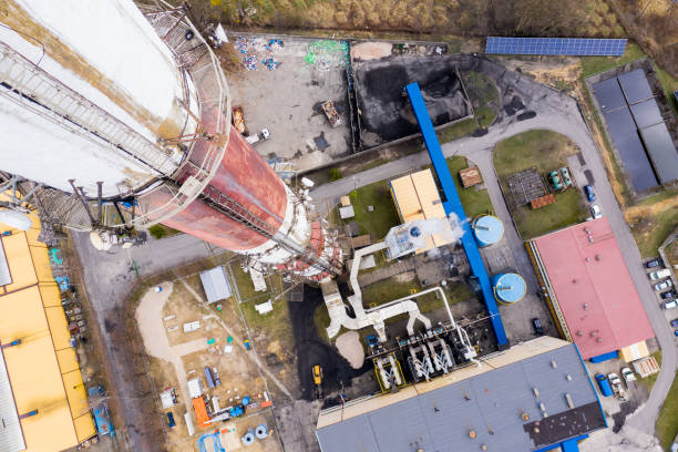 Modern combined heat and power plant from above in Warsaw, Masovian Voivodeship, Poland