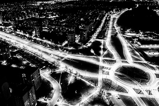 Arial top view of Modern transportation with Expressway, Road an in Łódź, Łódź Voivodeship, Poland