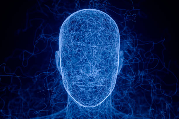 Deep Learning, Artificial Intelligence Abstract Background 3D abstract human head made with curvy lines. avatar photos stock pictures, royalty-free photos & images
