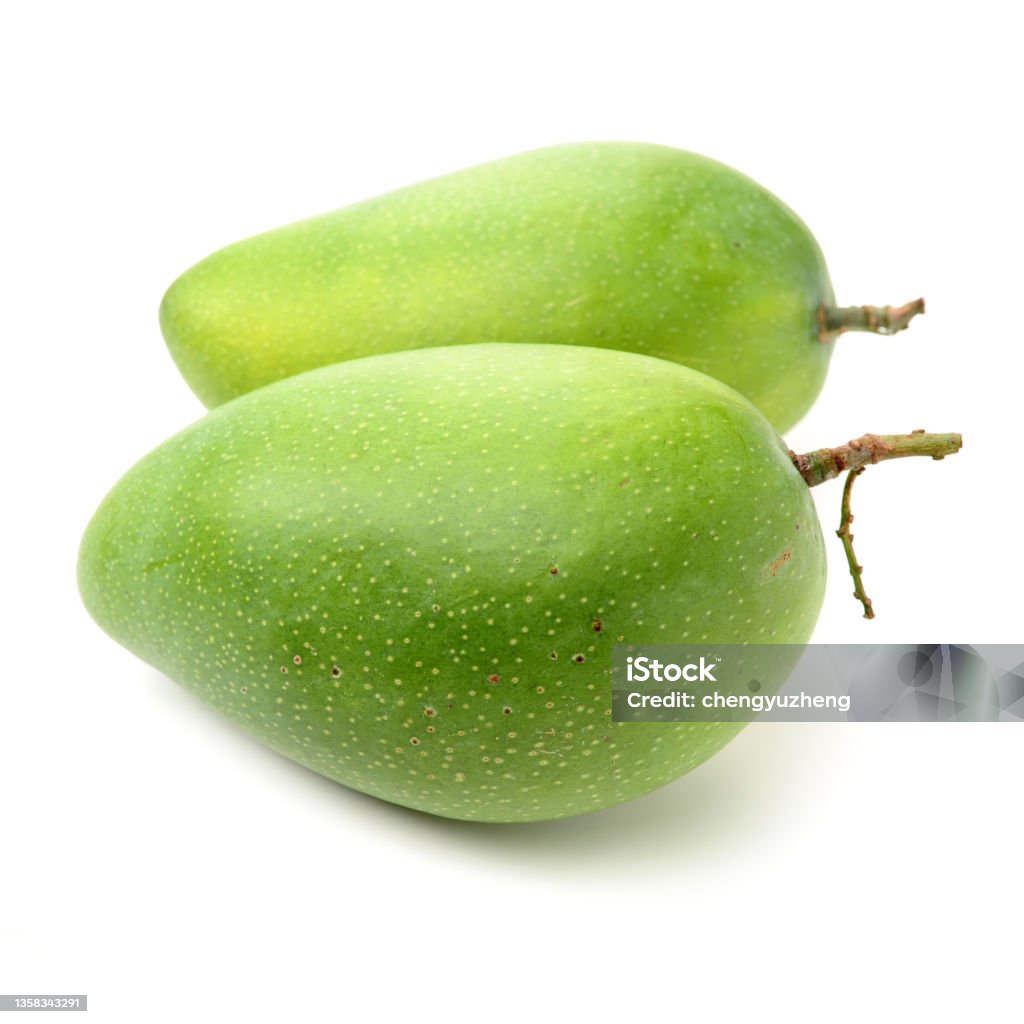 Handles mangos on a white background Basket Stock Photo