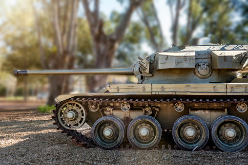 Centurion army tank as used in the Vietnam War now on display at the free access public outdoor Vietnam War Memorial in Seymour in Central Victoria