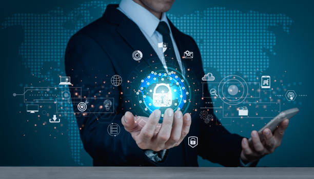 istock Concept of internet network security and personal data protection. Secure online payment and network communication and banking idea. Locks and padlocks are seen on the diagram. 1358346998