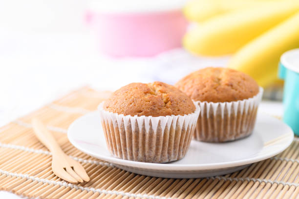 istock Homemade banana cupcake on white plate 1358350836
