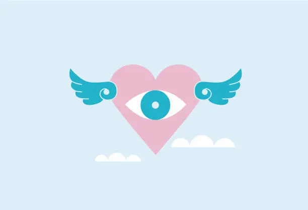 Vector illustration of Heart, wings, eyes icons.