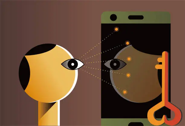 Vector illustration of Mobile face recognition unlock.