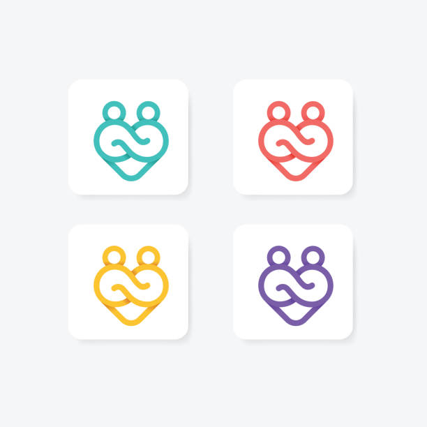 Healthcare Community Apps Logo Healthcare Community Apps Logo with Infinity Love Shapes Vector Color Sets infinity heart stock illustrations