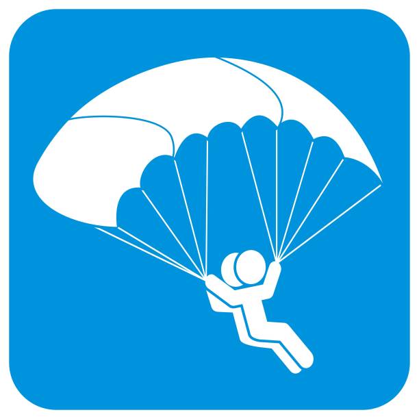 パラシューティング、2人付きパラシュート、ベクトルボタン - parachute parachuting skydiving silhouette点のイラスト素材／クリップアート素材／マンガ素材／アイコン素材