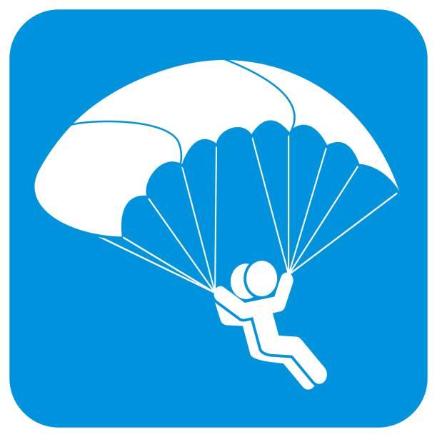 낙하산, 낙하산, 2인, 벡터 버튼 - parachute parachuting skydiving silhouette stock illustrations