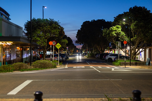 Orewa town at night in Auckland, New Zealand